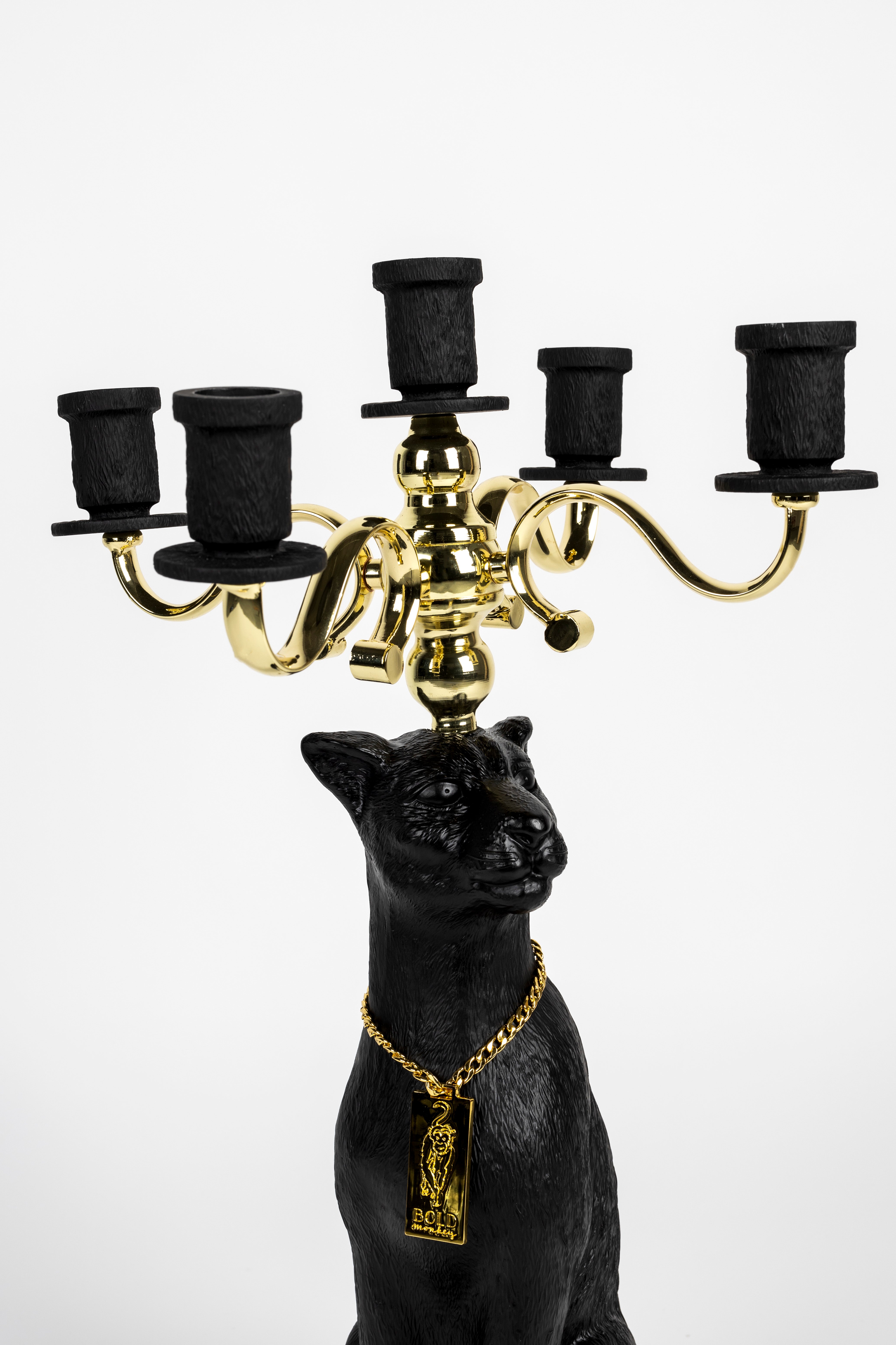 Bold Monkey Proudly Crowned Panther Black Candle Holder